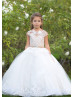 Cap Sleeves Ivory Lace Tulle Flower Girl Dress With Crystals Sash Cap Sleeves Ivory Lace Tulle Flower Girl Dress With Crystals Sash